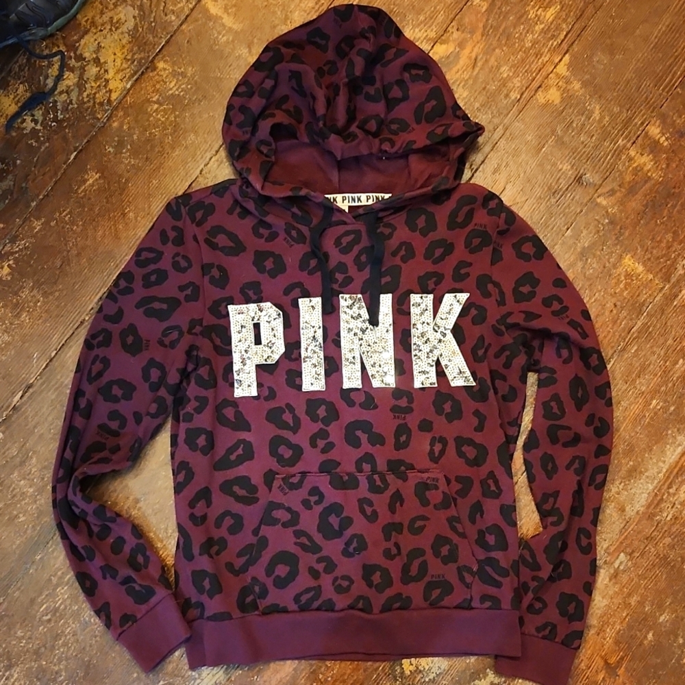 PINK Victoria's Secret Burgundy Leopard Hoodie